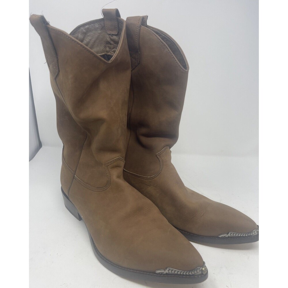 VTG Zodiac Womens Size 9M Shoes Brown Leather Western Cowboy Boots Metal Trim